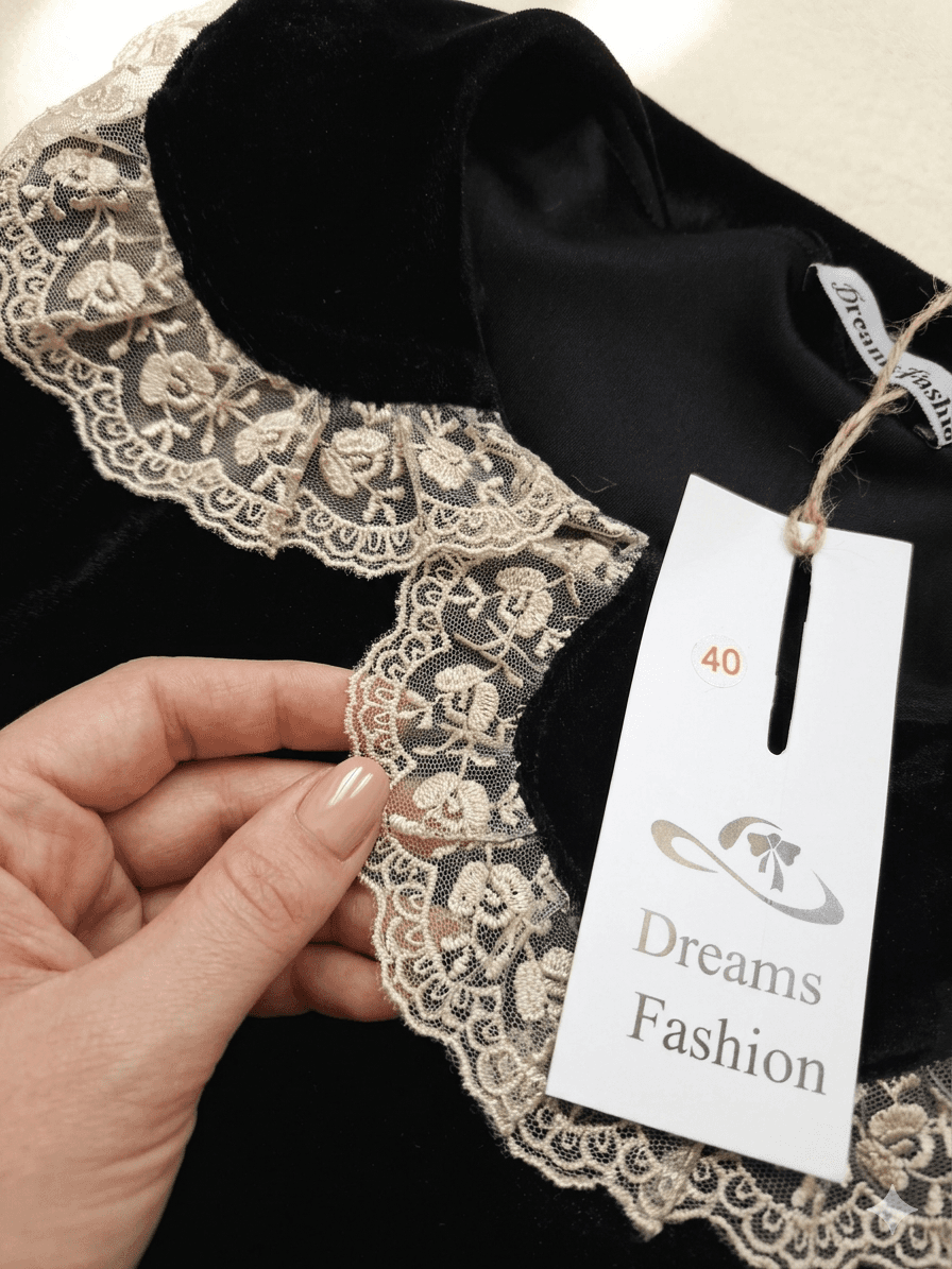 Robe Velours Vintage à Dentelle